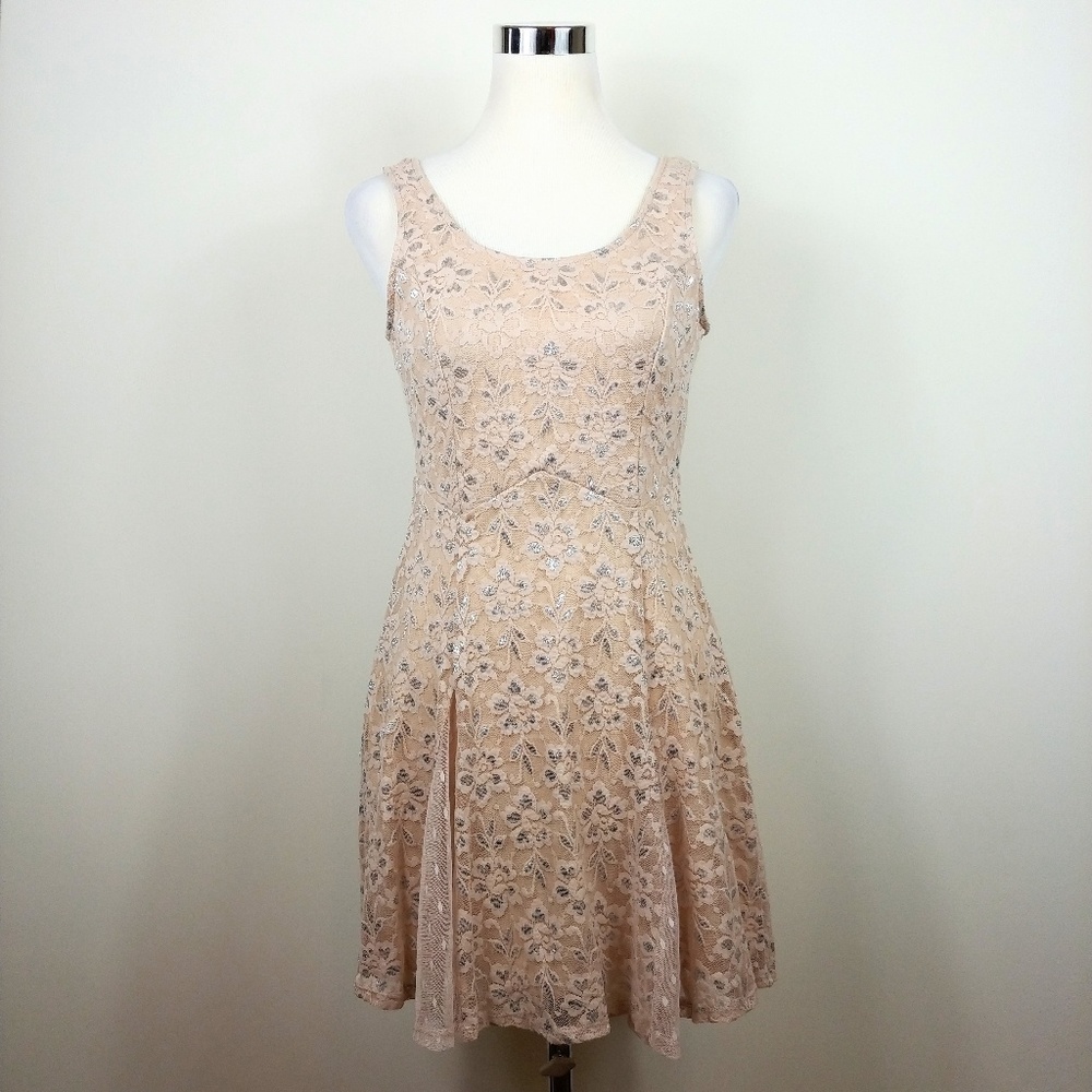 $6 Lily Rose Champagne Flower Fit & Flare Dress